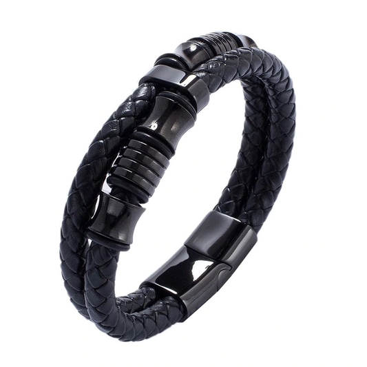 Genuine Leather Braided Double Layer Bracelet (Black or Silver)