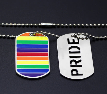 Layered Rainbow Pride Dog Tag Necklace