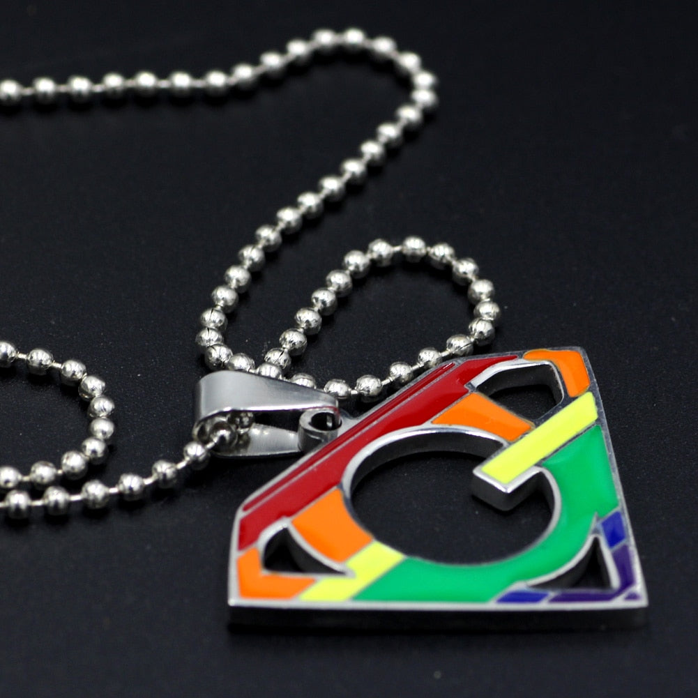 Super Gay Rainbow Pendant Necklace