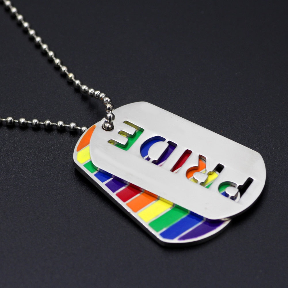 Layered Rainbow Pride Dog Tag Necklace