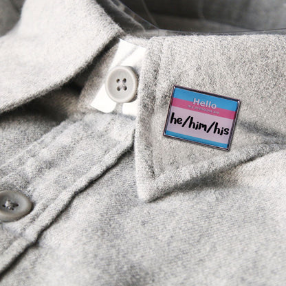 HE/HIM/HIS Trans Flag Nametag Pin