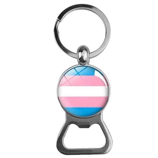 Trans Pride Bottle Opener Keychain