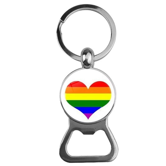 Rainbow Heart Pride Bottle Opener Keychain