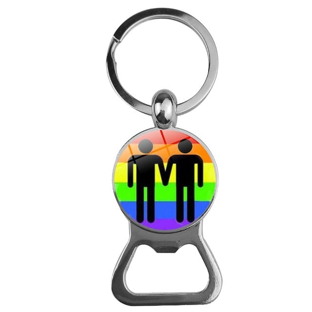 Two Men Rainbow Pride Bottle Opener Keychain